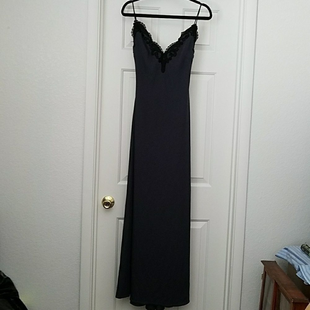 Tadashi Women's Dark Gray Floor Length Evening Gown S Cubic Zirconia Accents